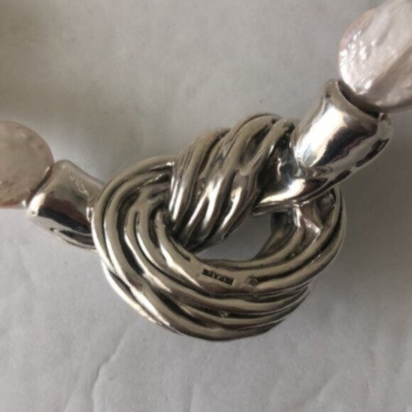 E&L Sterling Silver Electroform Necklace Genuine Baroque Pearls Israel 16' long - Picture 13 of 15